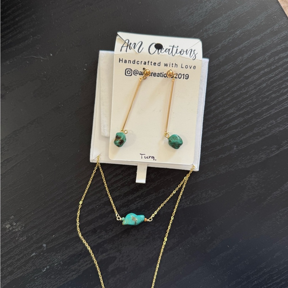 Handmade Gold and Turquoise Jewelry Set